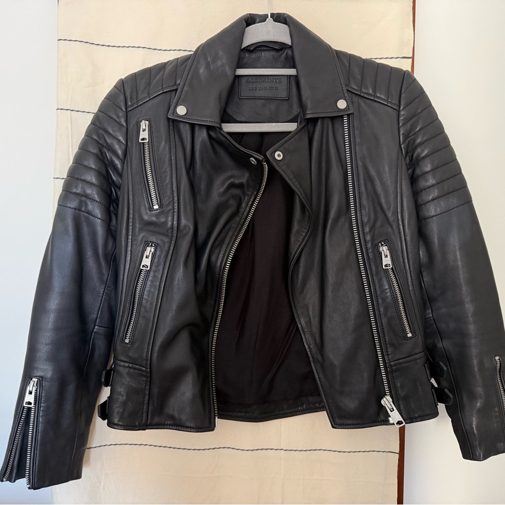 All Saints Black Leather Biker Jacket